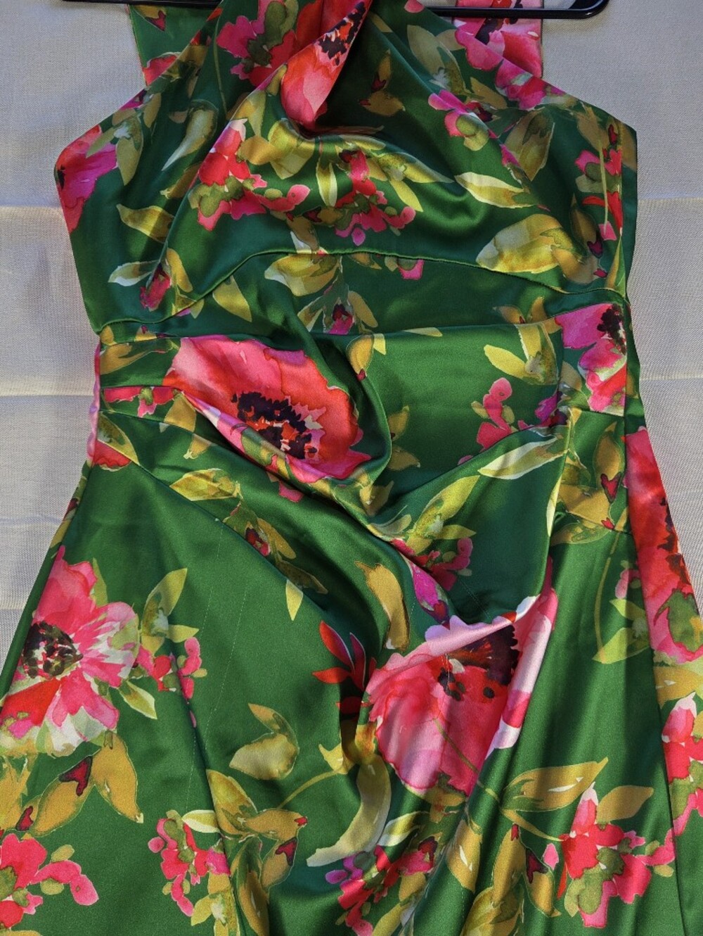 Eliza J Floral Halter Cocktail Dress Green Pink Satin Wedding Guest Size 6 - Picture 9 of 9